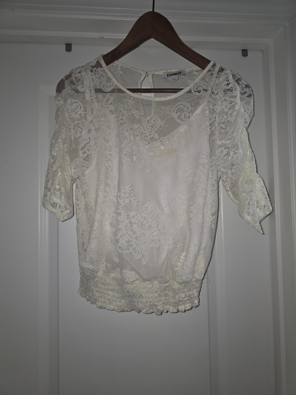 Express Cream Lace Short Sleeve Peasant Blouse